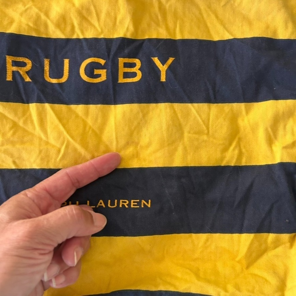 Vintage Rugby by Ralph Lauren Canvas Tote Bag Navy Yellow Stripes Logo - Picture 11 of 15